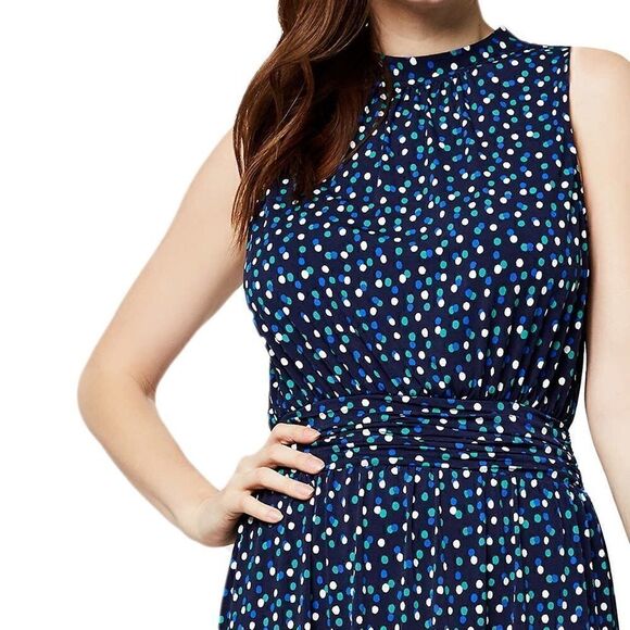 NEW! LEOTA Ladies Aria Dress in Color Blue Twilight Dot Parakeet Print - Picture 2 of 12